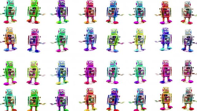 dancing happy color robot toys background isolated 