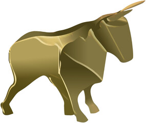 Obraz premium Golden realistic bull on transparent background, vector 