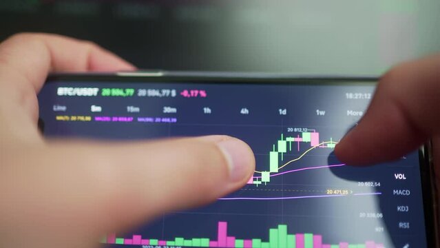 Cryptocurrency price chart on the phone screen