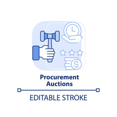 Procurement auctions light blue concept icon. Sourcing strategy abstract idea thin line illustration. Competitive market. Isolated outline drawing. Editable stroke. Arial, Myriad Pro-Bold fonts used