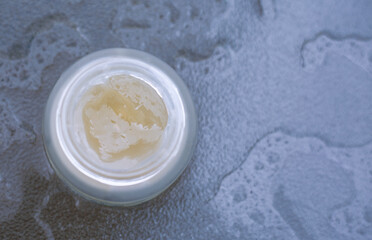 Jar for cosmetic cream. Moisturizing cosmetic cream, skin care and spa cosmetics