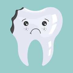 Moody Tooth with cavity Cartoon characters in flat design. Dental Infographic elements concept vector illustration in flat design.