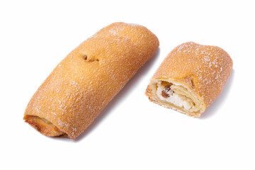 Bun with cheese and raisins