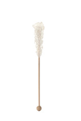 Wooden stick with sugar crystals isolated on white. Tasty rock candy