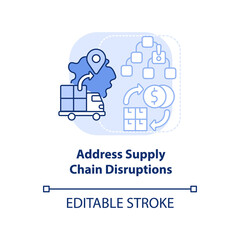 Address supply chain disruptions light blue concept icon. Inflation in business abstract idea thin line illustration. Isolated outline drawing. Editable stroke. Arial, Myriad Pro-Bold fonts used