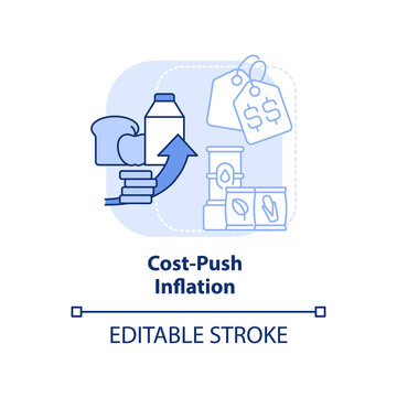 Cost Push Inflation Light Blue Concept Icon. Price Increasing. Inflation Type Abstract Idea Thin Line Illustration. Isolated Outline Drawing. Editable Stroke. Arial, Myriad Pro-Bold Fonts Used