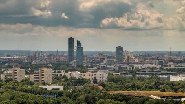 Munich (München) cityscape skyscrapers aerial view time lapse footage stock in 4k.