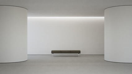 Luxury interior design 3D rendering of modern showroom or house. Empty gray floor living room with white concrete wall background.