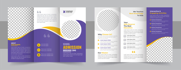 Kids back to school education admission trifold brochure template, school trifold brochure design, kids academy brochure template 