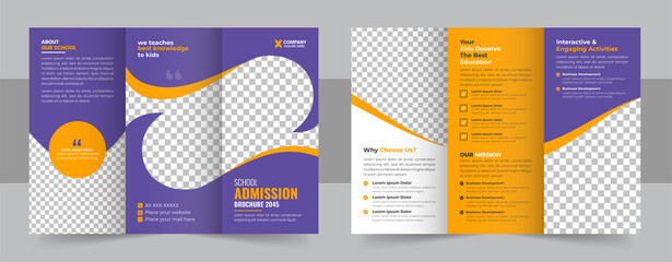 Kids back to school education admission trifold brochure template, school trifold brochure template