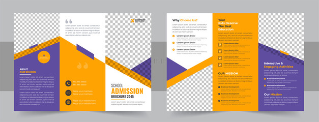 School admission tri-fold brochure template. Kids back to school education brochure template