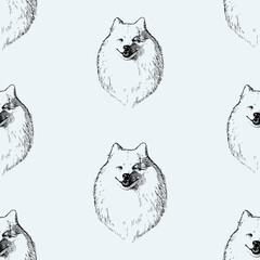 Seamless background od sketches portrait cute smiling dog