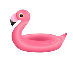 Vector illustration of pink flamingo lifebuoy isolated on a white background. Flat style colorful flamingo swimming ring illustration. Cartoon rubber pink bird icon.