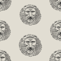 Seamless background of sketches decorative round architectural details in shape of lion head