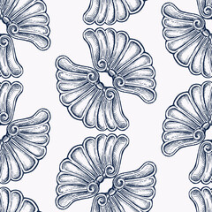Seamless pattern of decorative drawn floral vintage design elements