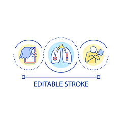 Respiratory diseases danger loop concept icon. Lung illness spreading. Infections and viruses abstract idea thin line illustration. Isolated outline drawing. Editable stroke. Arial font used