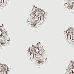 Seamless pattern of head tiger sketches
