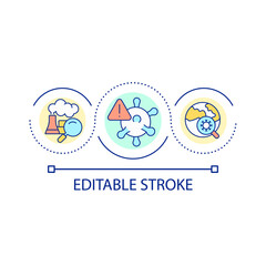 Air pollution and viruses spreading loop concept icon. Pandemic increasing. Health problems abstract idea thin line illustration. Isolated outline drawing. Editable stroke. Arial font used