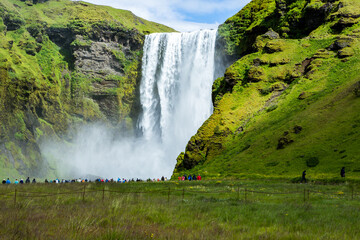 Picturesque landscape with green nature in Iceland during summer. Image with a very quiet and innocent nature.