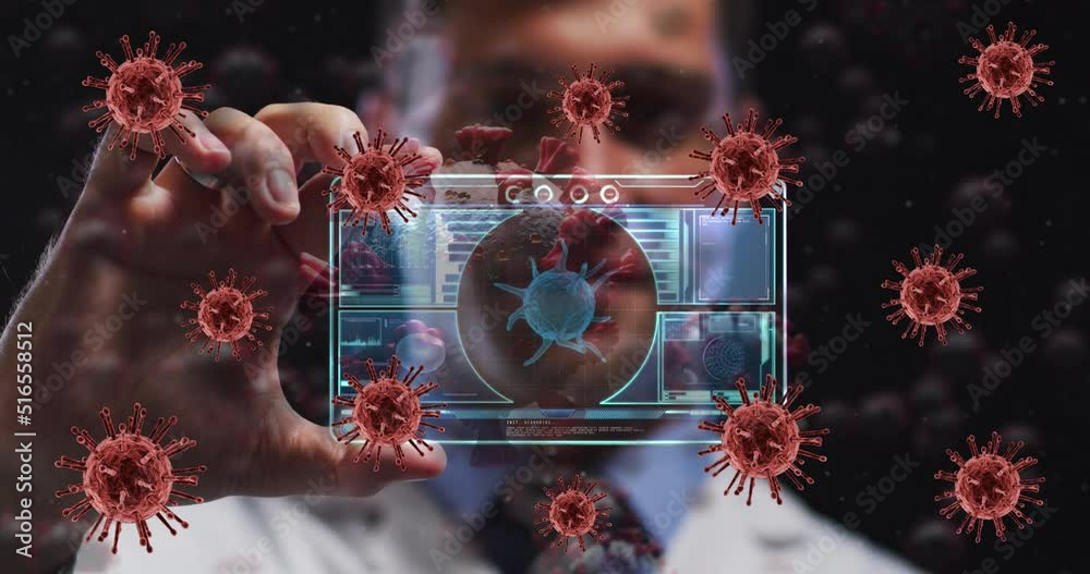 Poster animation of covid cells and data processing over world map