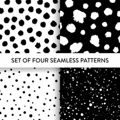 Black and white minimalistic spotted pattern set. 