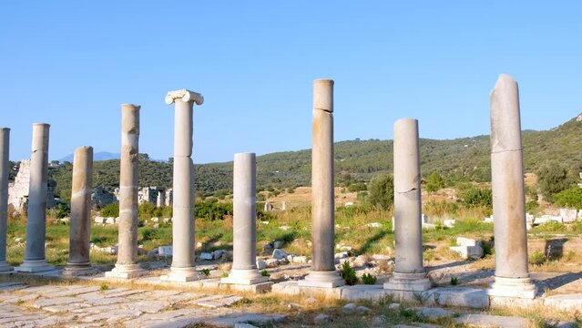 Patara ancient city (lycian civilization capital) old columns in historical area Antalya Turkey