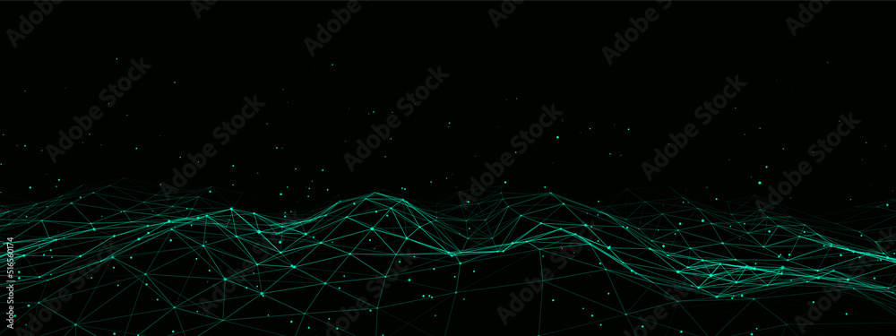 Fototapete abstract vector technology wave of particles. big data visualization. background with motion dots an