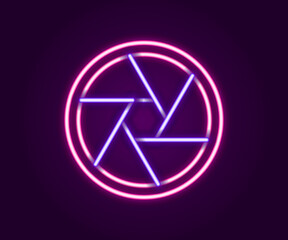 Glowing neon line Camera shutter icon isolated on black background. Colorful outline concept. Vector