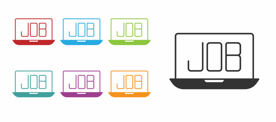 Black Search job icon isolated on white background. Recruitment or selection concept. Human resource and recruitment for business. Set icons colorful. Vector