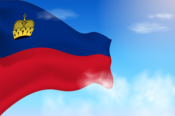 Liechtenstein flag in the clouds. Vector flag waving in the sky. National day realistic flag illustration. Blue sky vector.