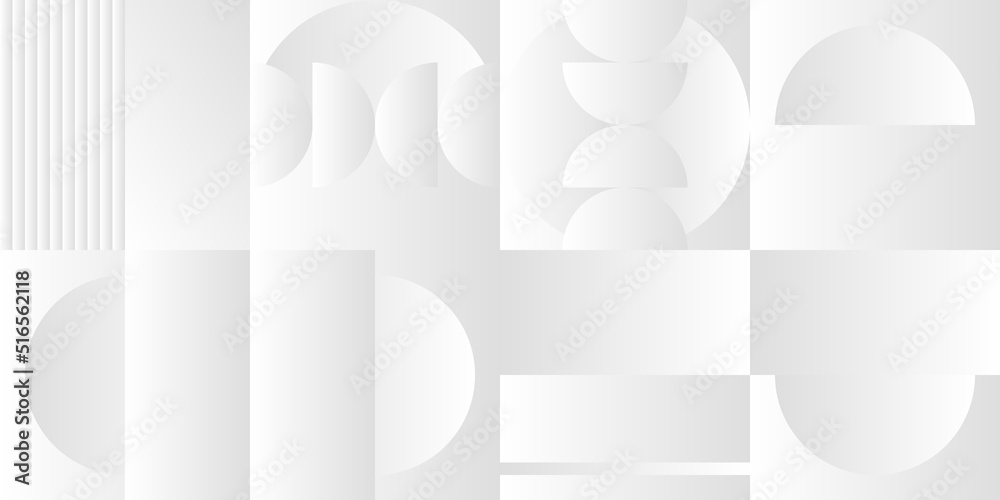 Poster Abstract white and gray gradient background. Modern minimalistic design. Vector illustration with simple shapes like circle, square, rectangle. Monochrome light 3d futuristic design