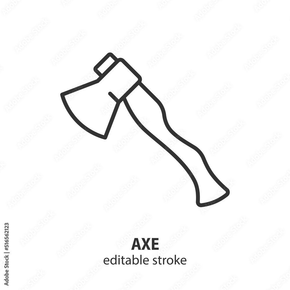 Sticker Axe line icon. Camping vector symbol. Logging sign. Editable stroke.