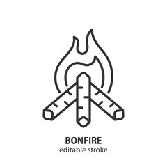 Bonfire line icon. Campfire vector sign. Editable stroke.