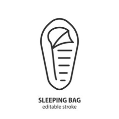 Sleeping bag line icon. Camping vector sign. Editable stroke.