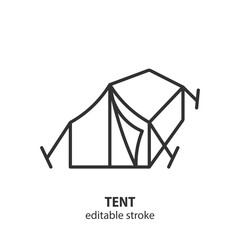 Camping tent line icon. Tourism vector symbol. Editable stroke.