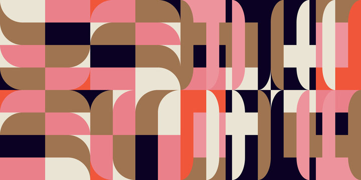 Modern vector abstract  geometric background with circles, rectangles and squares  in retro  style. Pastel colored simple shapes graphic pattern. Abstract mosaic artwork.