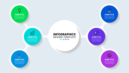 Infographic template. 6 linked circles with text