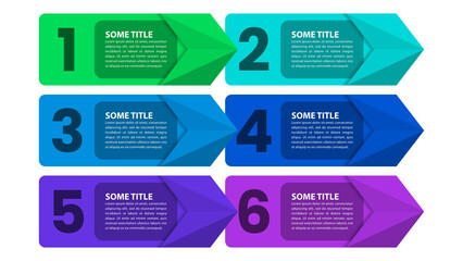 Infographic template. 6 arrows with text. Vector