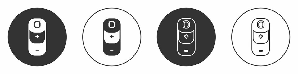 Black Battery charge level indicator icon isolated on white background. Circle button. Vector
