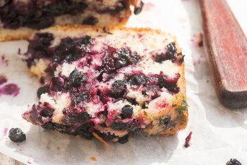 Blueberry, lemon and mint drizzle cake 

