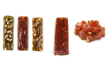 Turkish traditional delight with nuts isolated on white background.
