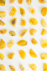 Dried passion fruit isolated on a white background.