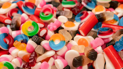 Tasty mix of jelly colorful candies.