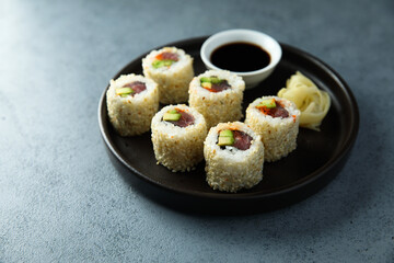 Sushi rolls with tuna and avocado