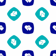 Blue Heart icon isolated seamless pattern on white background. Romantic symbol linked, join, passion and wedding. Happy Valentines day. Vector