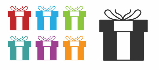 Black Gift box icon isolated on white background. Valentines day. Set icons colorful. Vector