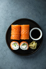 Traditional Philadelphia sushi rolls with salmon
