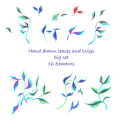 Set of watercolor leaves elements. Collection botanical isolated on white background suitable for Wedding Invitation, save the date, thank you, or greeting card.