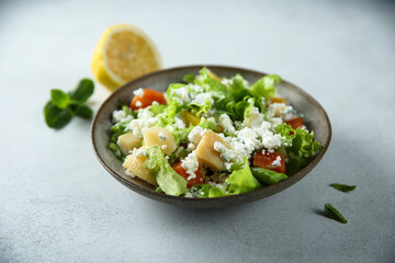 Healthy green salad with Feta cheese