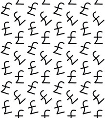 Vector seamless pattern of hand drawn doodle sketch pound sterling sign isolated on white background